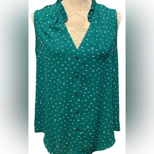 Banana Republic Factory womens sleeveless blouse green/white size medium.